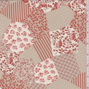 1 1/2 YD PC-Taupe/Orange Floral Patchwork Georgette Fabric