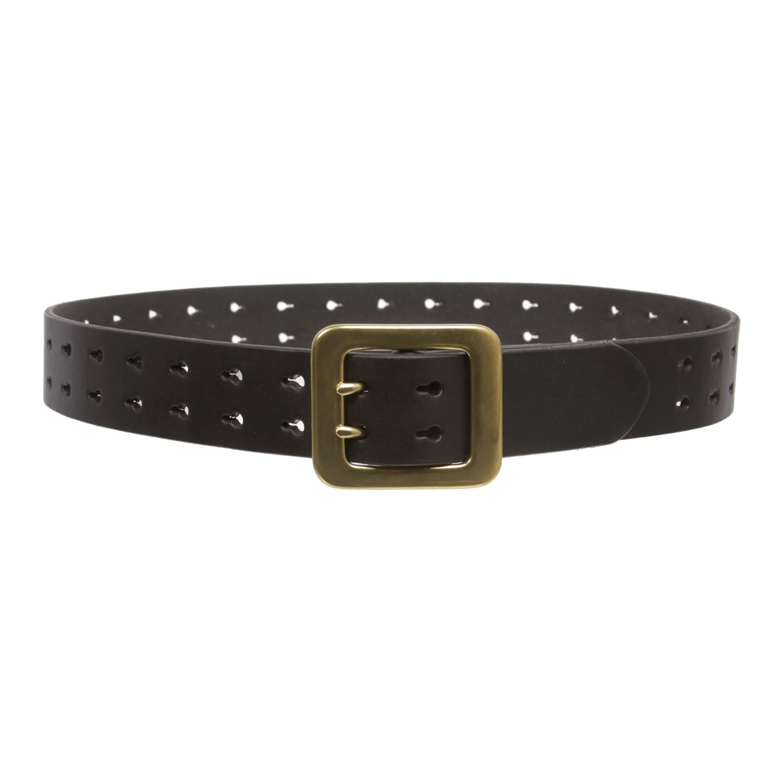 1.5" Leather Belt with double-prong Brass Buckle & Snap-On Strap for Men and Women