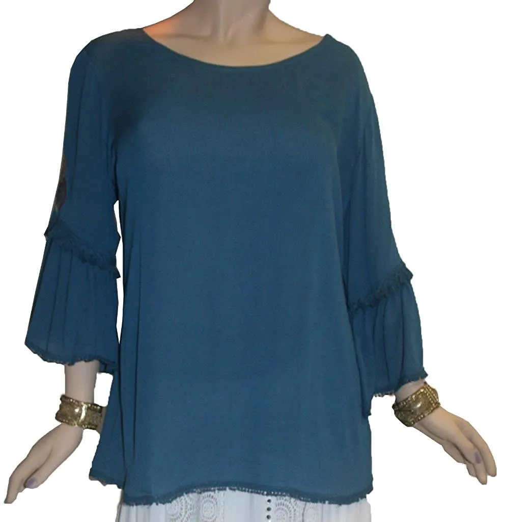 3900 B Rayon Tiered Bell Sleeve Embroidered Top Blouse