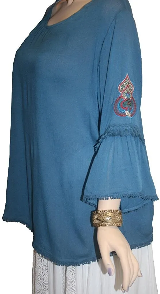 3900 B Rayon Tiered Bell Sleeve Embroidered Top Blouse