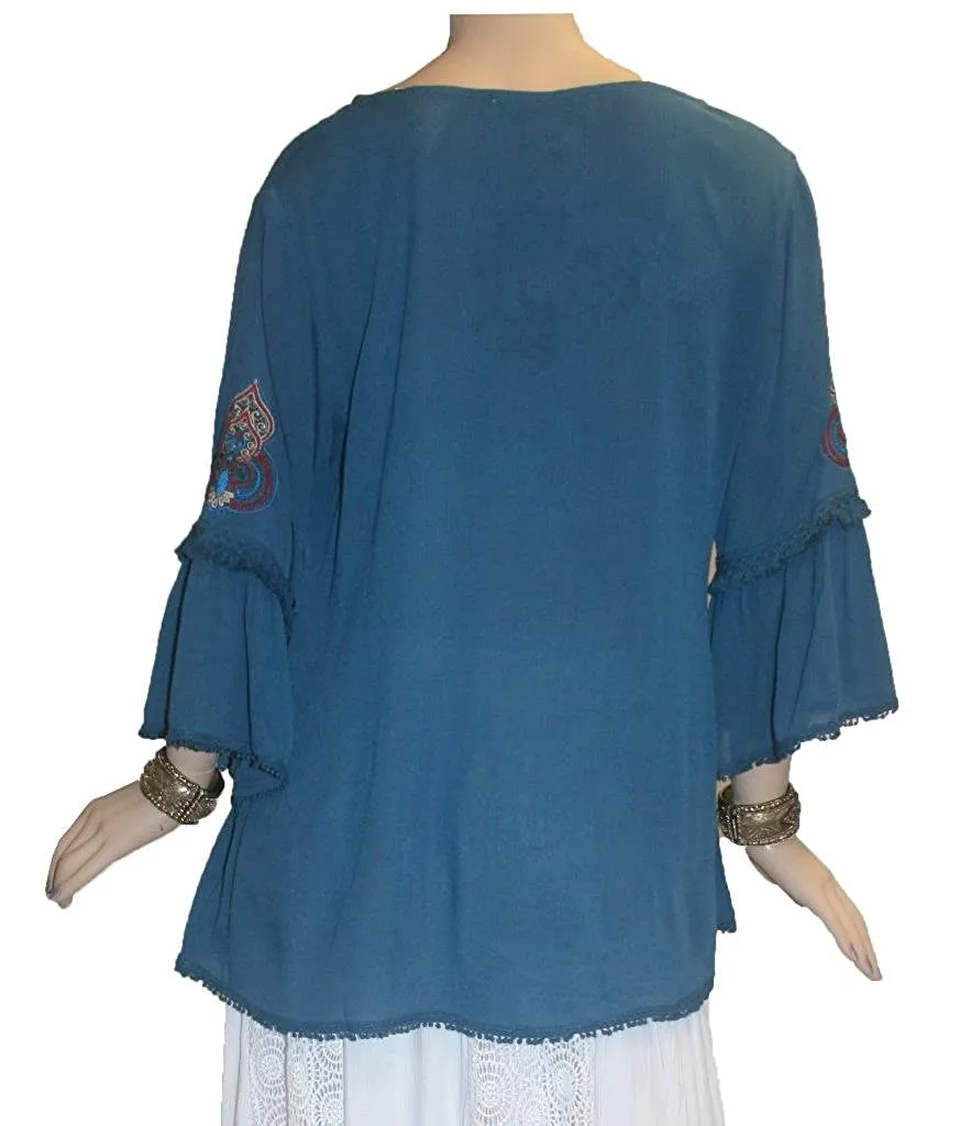 3900 B Rayon Tiered Bell Sleeve Embroidered Top Blouse