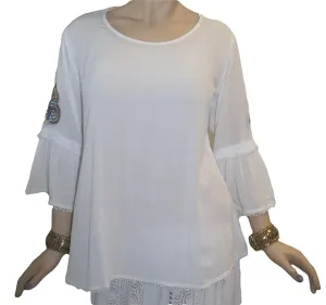 3900 B Rayon Tiered Bell Sleeve Embroidered Top Blouse