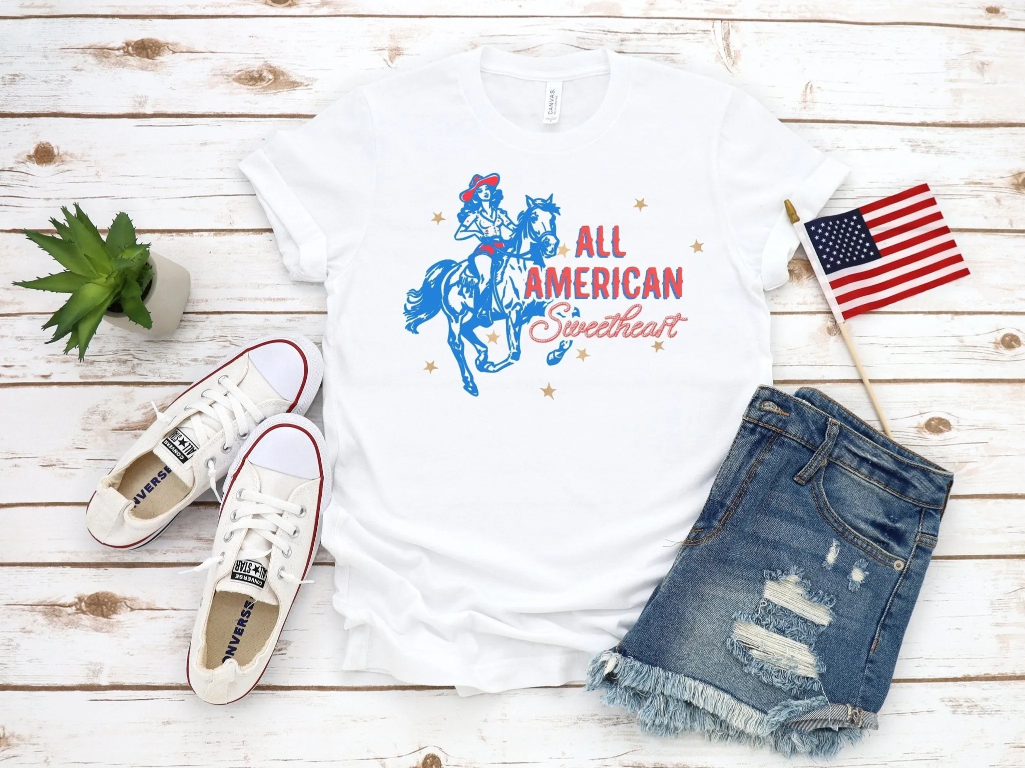 All American Sweetheart 4th Of July Patriotic Western Cowgirl 4th of July Tee