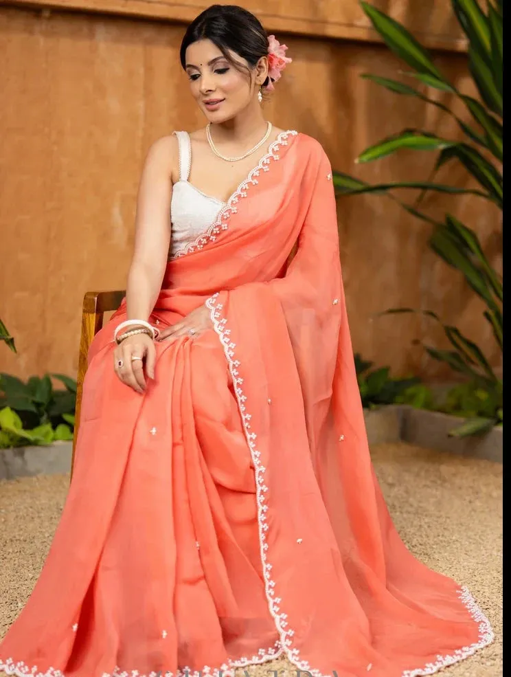 APRICOT PEACH ORGANZA SAREE