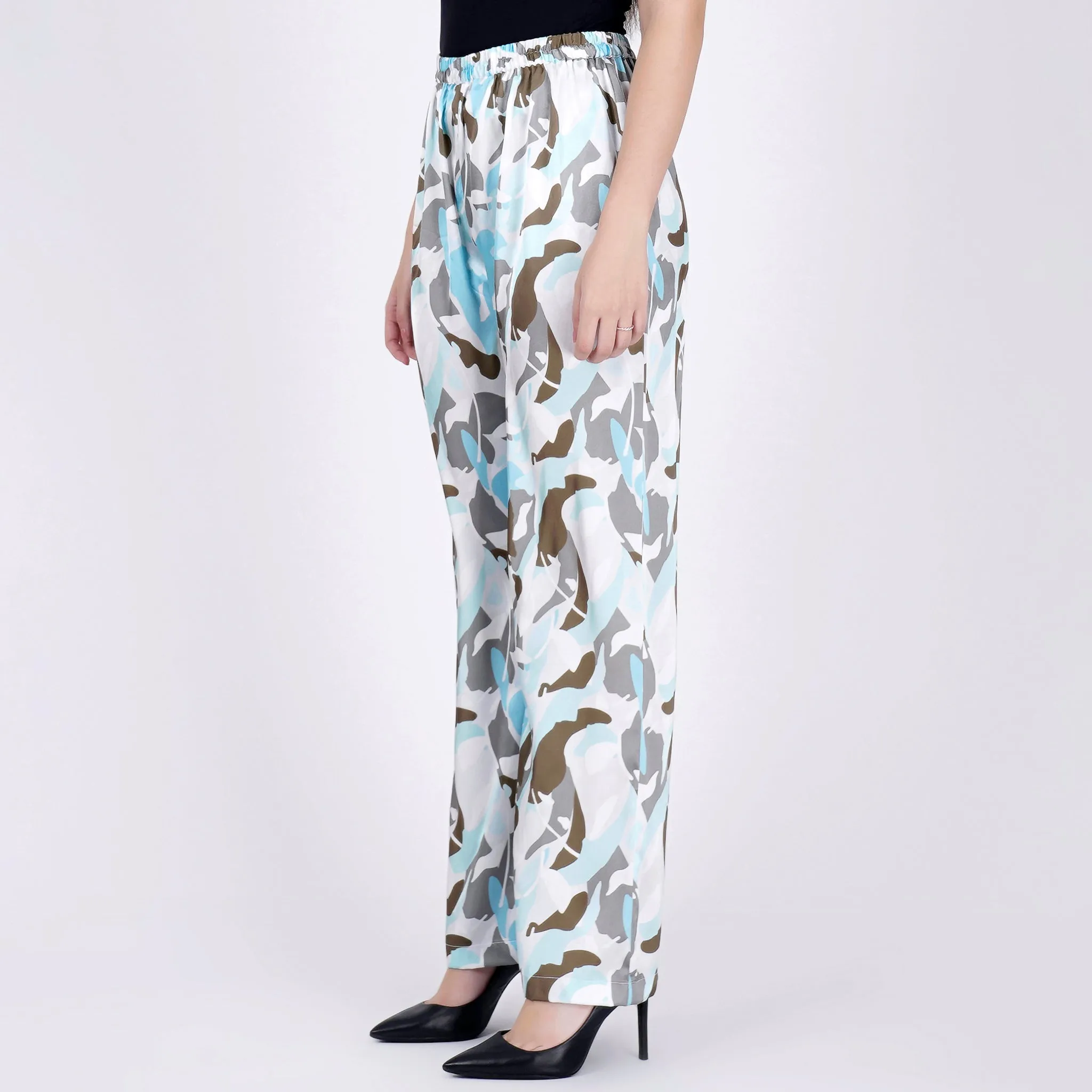 Aqua Abstract Camouflage Printed Pants