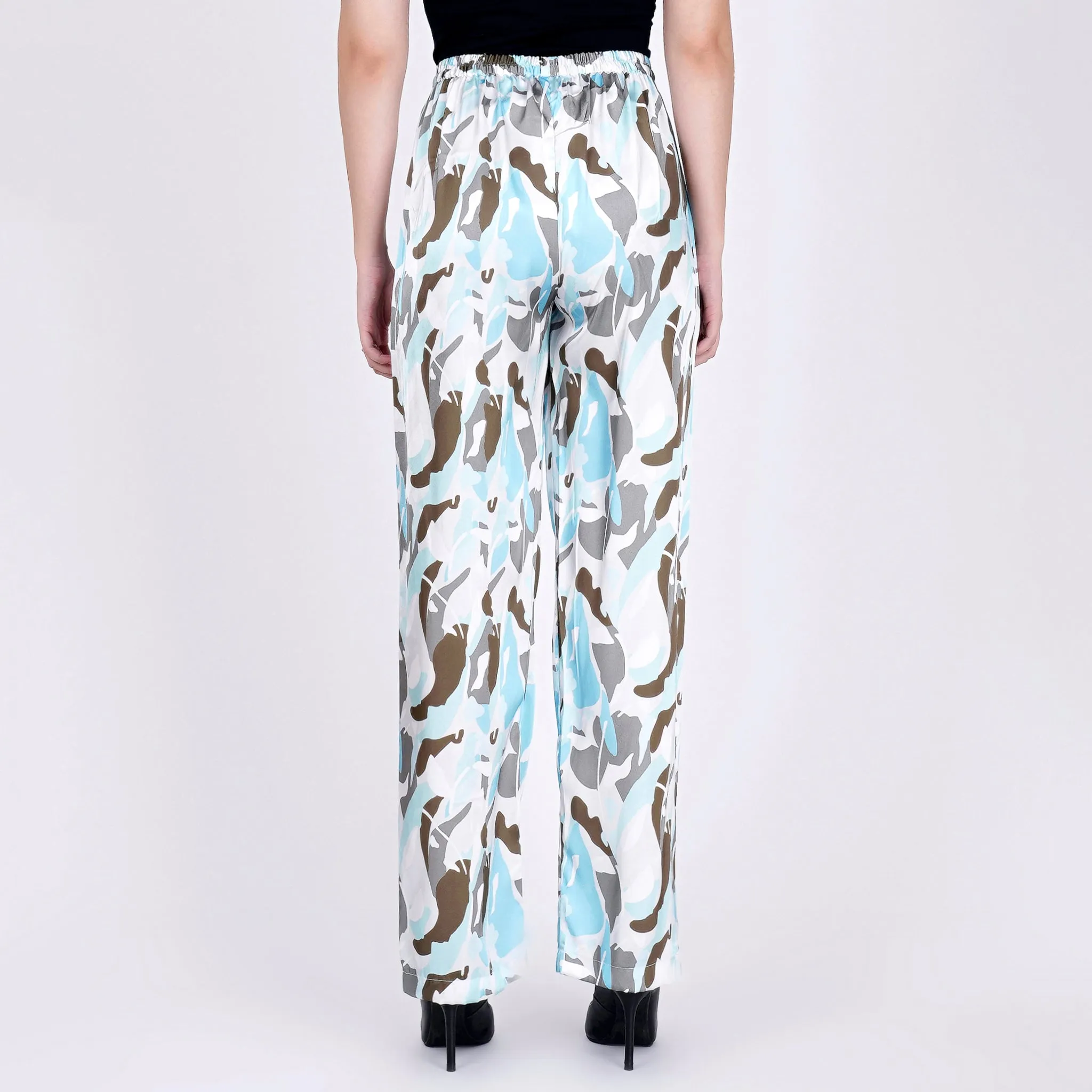 Aqua Abstract Camouflage Printed Pants