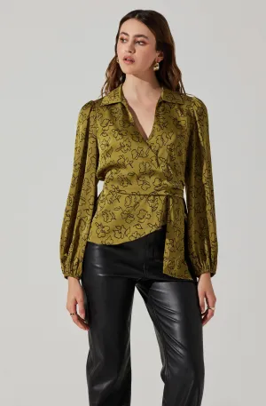 Asymmetrical Collared Floral Wrap Top Asymmetrical Collared Floral Wrap Top