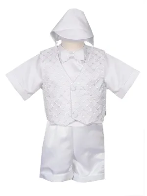 Baby Boys White 4 pc Diamond Pattern Vest Hat Baptism Outfit 3-24M Baby Boys White 4 pc Diamond Pattern Vest Hat Baptism Outfit 3-24M