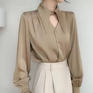 BerryBetty - 2024 Spring shirt Elegant OL Chic Turn-down Collar Long Sleeve tops Women's Top Blouse women shirts and blouses Female Clothing