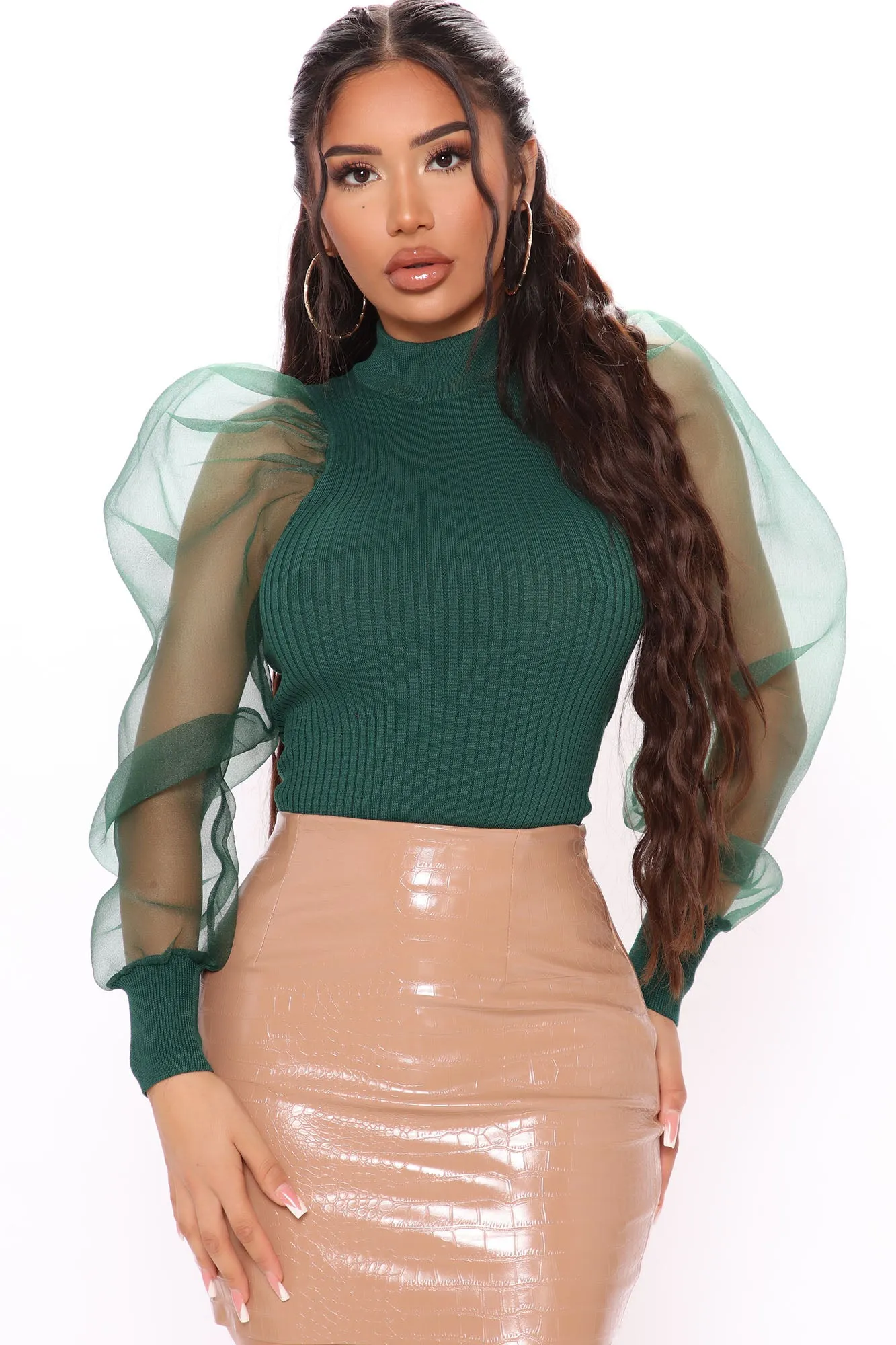 Big Reveal Puff Sleeve Top - Green