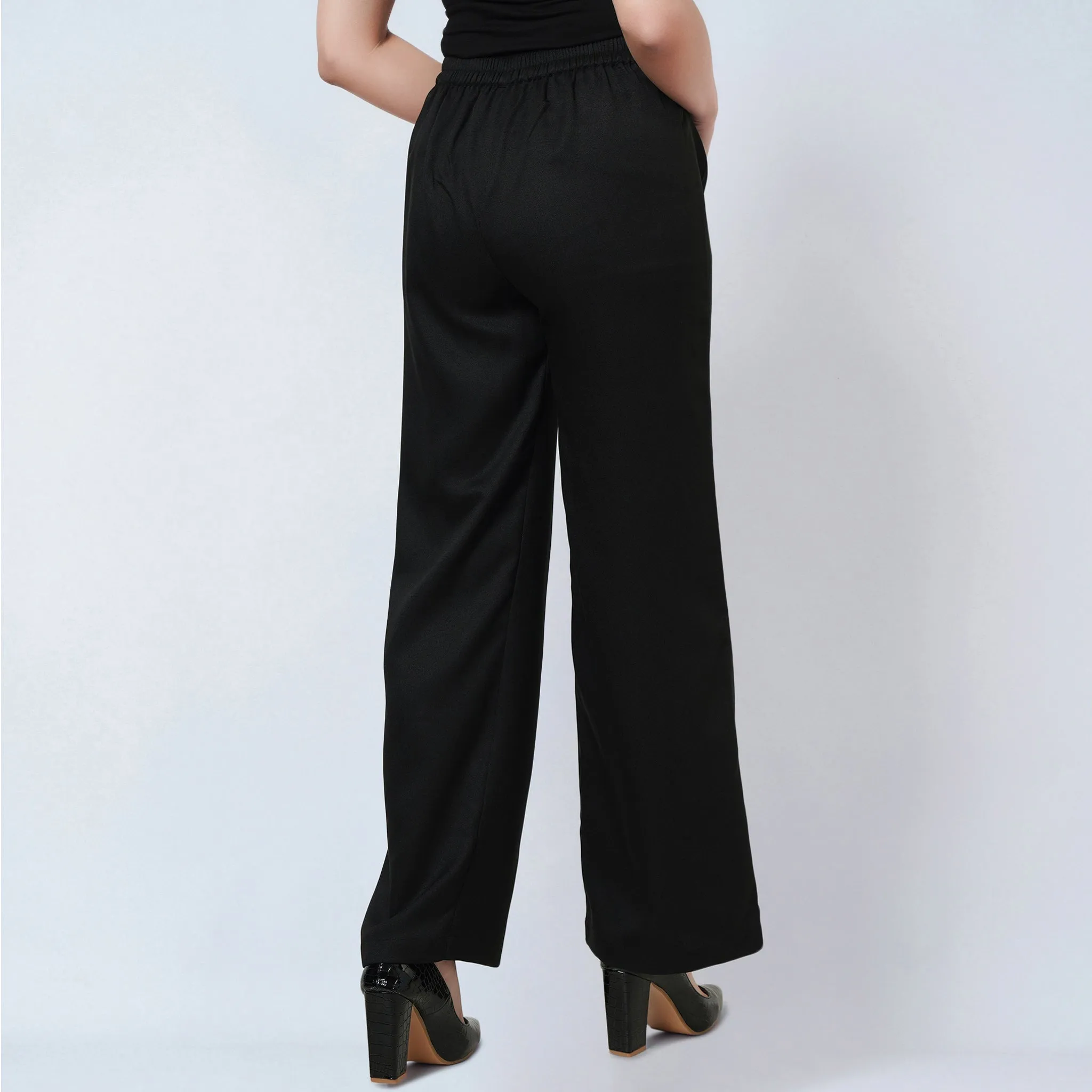 Black and Yellow Floral Bow-Tie Top and Straight Pants Set