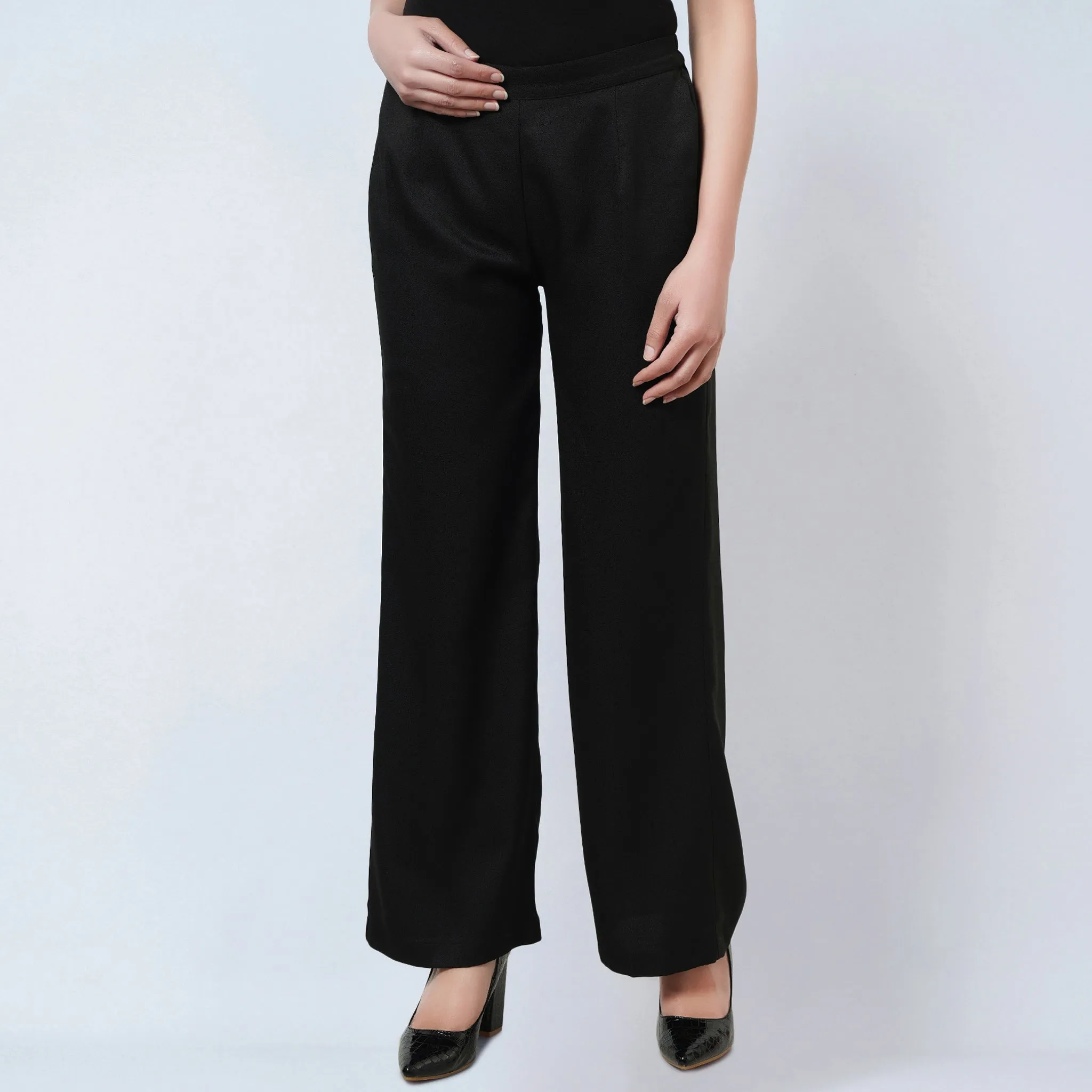 Black and Yellow Floral Bow-Tie Top and Straight Pants Set