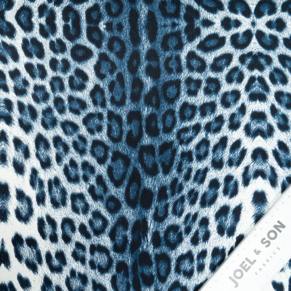 Blue on White Animal Printed Silk Satin