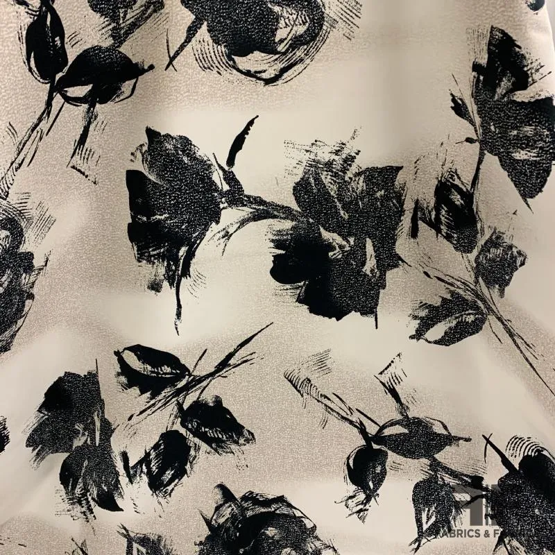 Christian Siriano Large-Scale Floral Stretch Printed Cotton Twill - Black/Beige