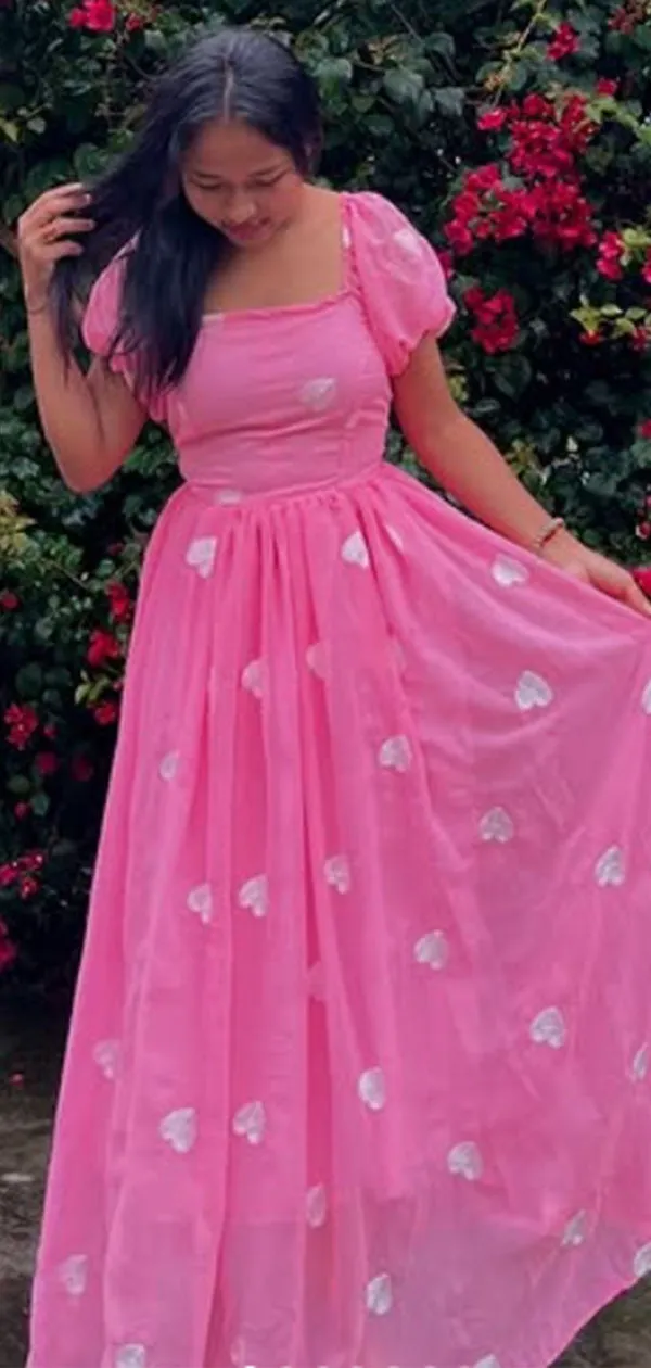 Cute Pink Cap Sleeve Long Formal Gown to Impress,WGP1763