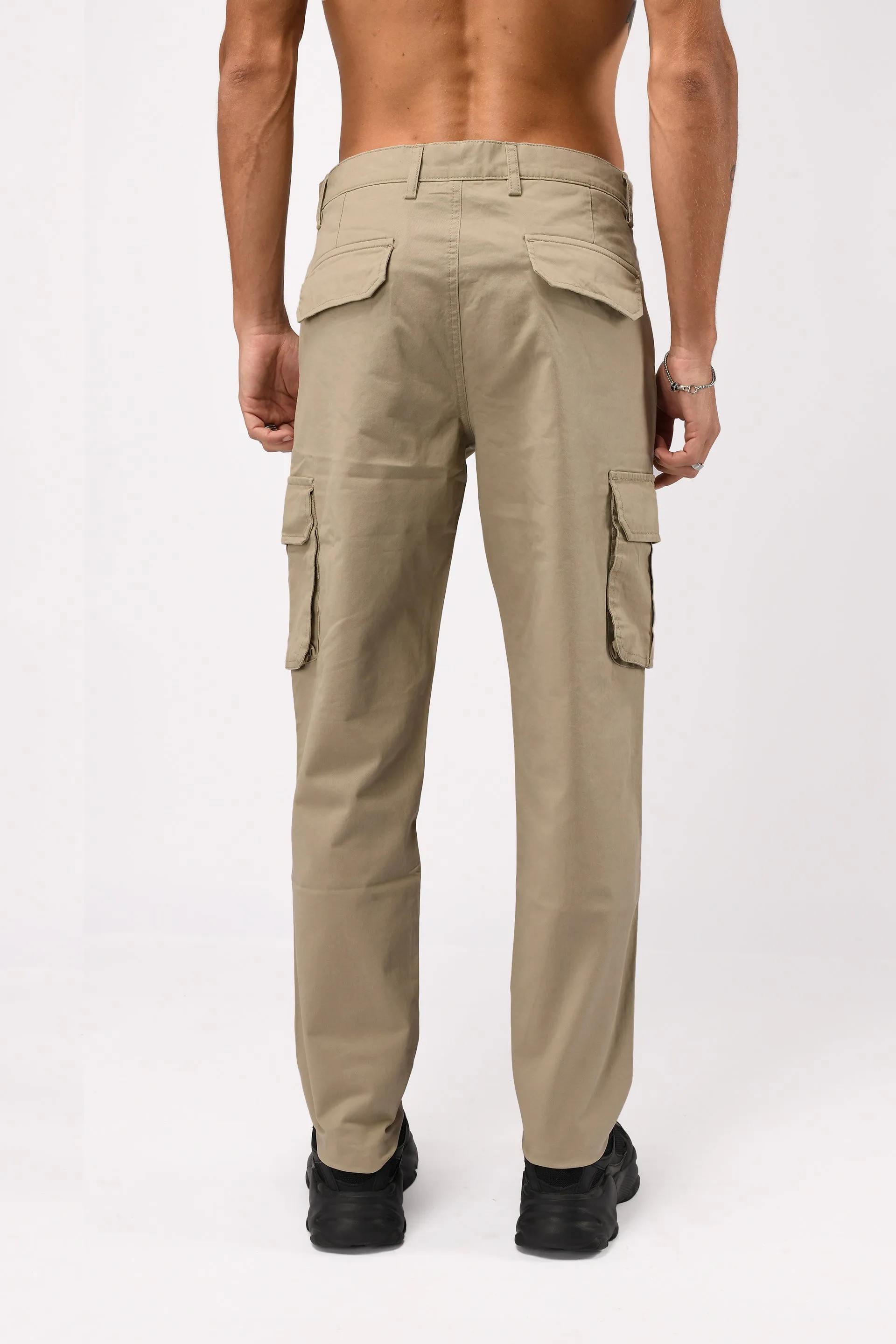 ELEVATED TWILL TAILORED CARGO PANTS IN BEIGE