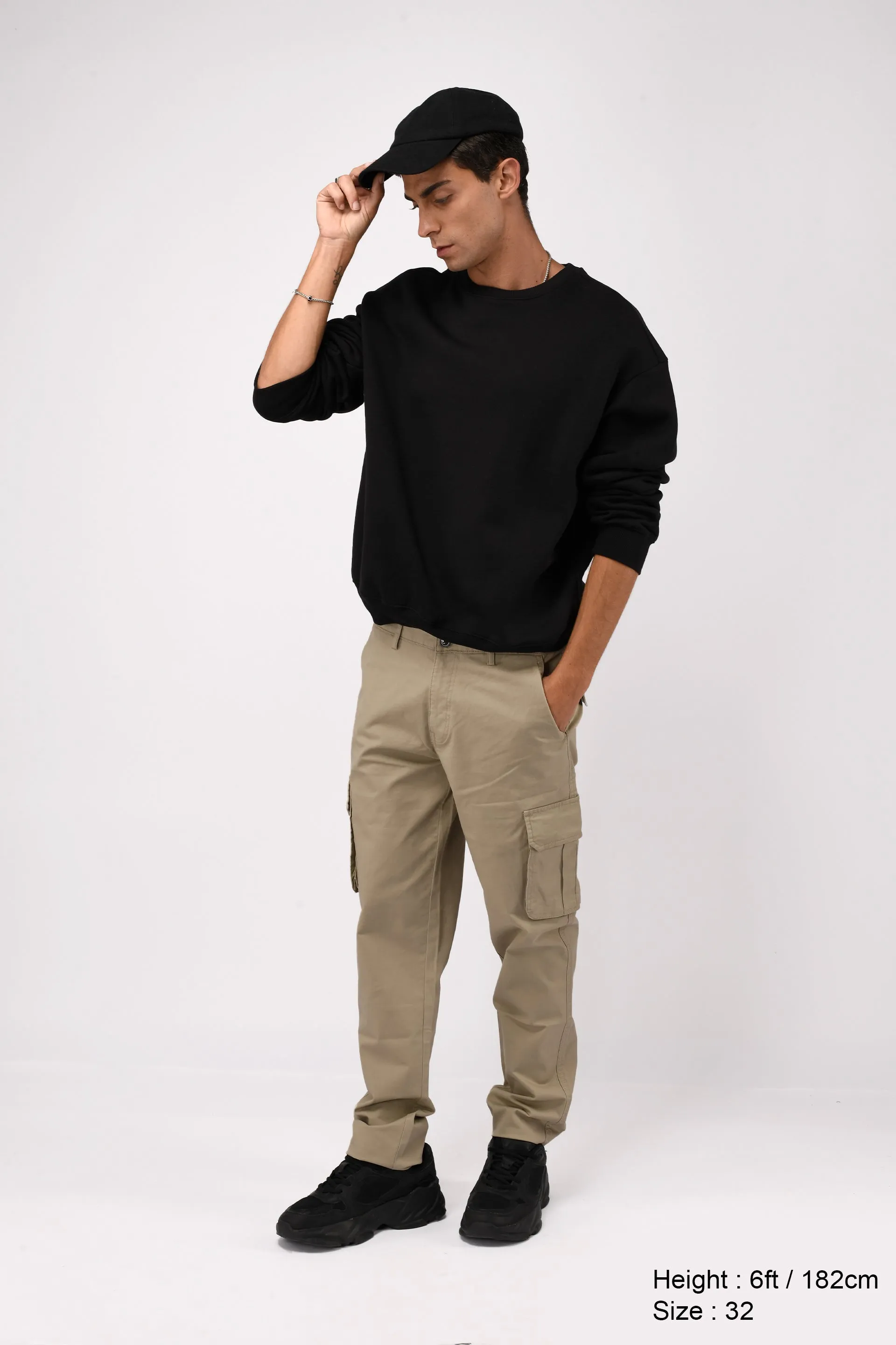 ELEVATED TWILL TAILORED CARGO PANTS IN BEIGE