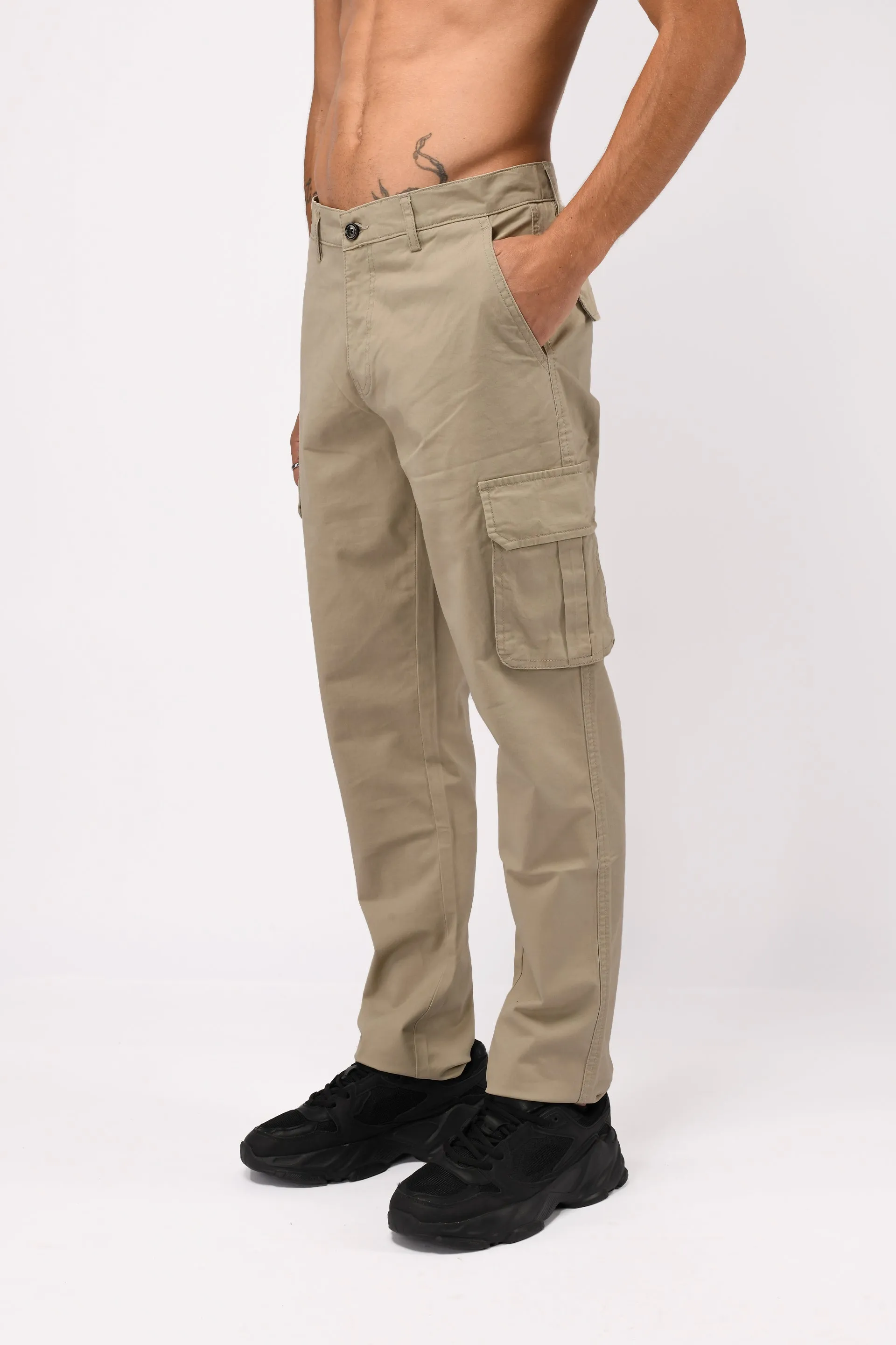 ELEVATED TWILL TAILORED CARGO PANTS IN BEIGE