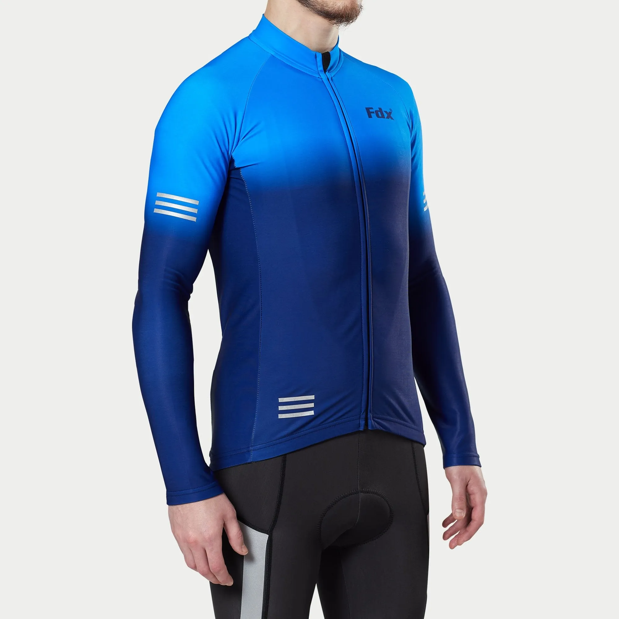 Fdx Duo Men's Blue Thermal Roubaix Long Sleeve Cycling Jersey