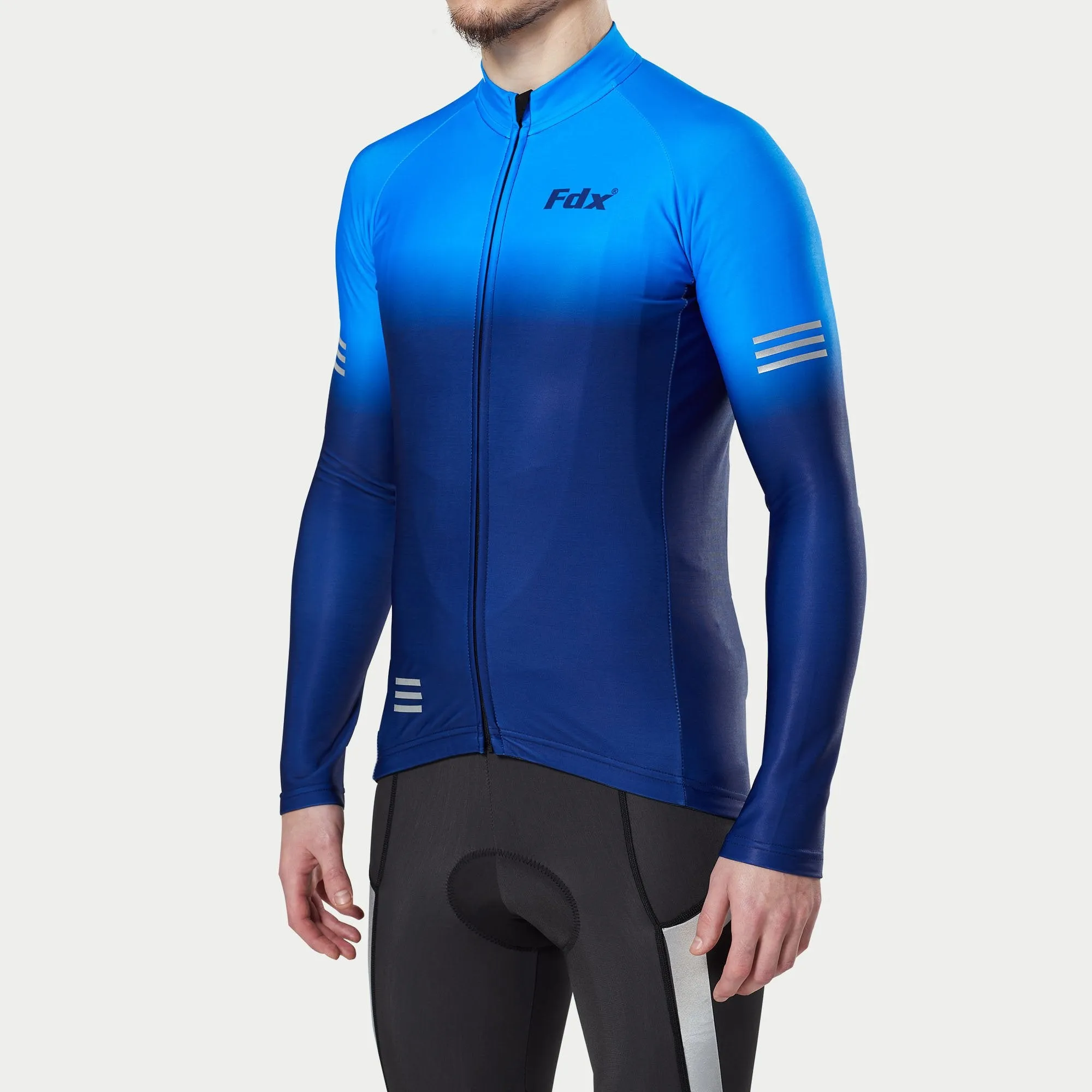 Fdx Duo Men's Blue Thermal Roubaix Long Sleeve Cycling Jersey