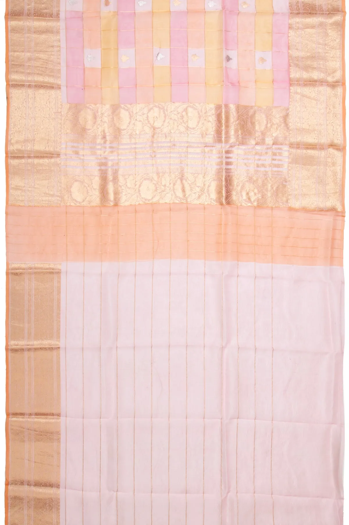 Floral Organza Silk Saree with Orange Piping Border