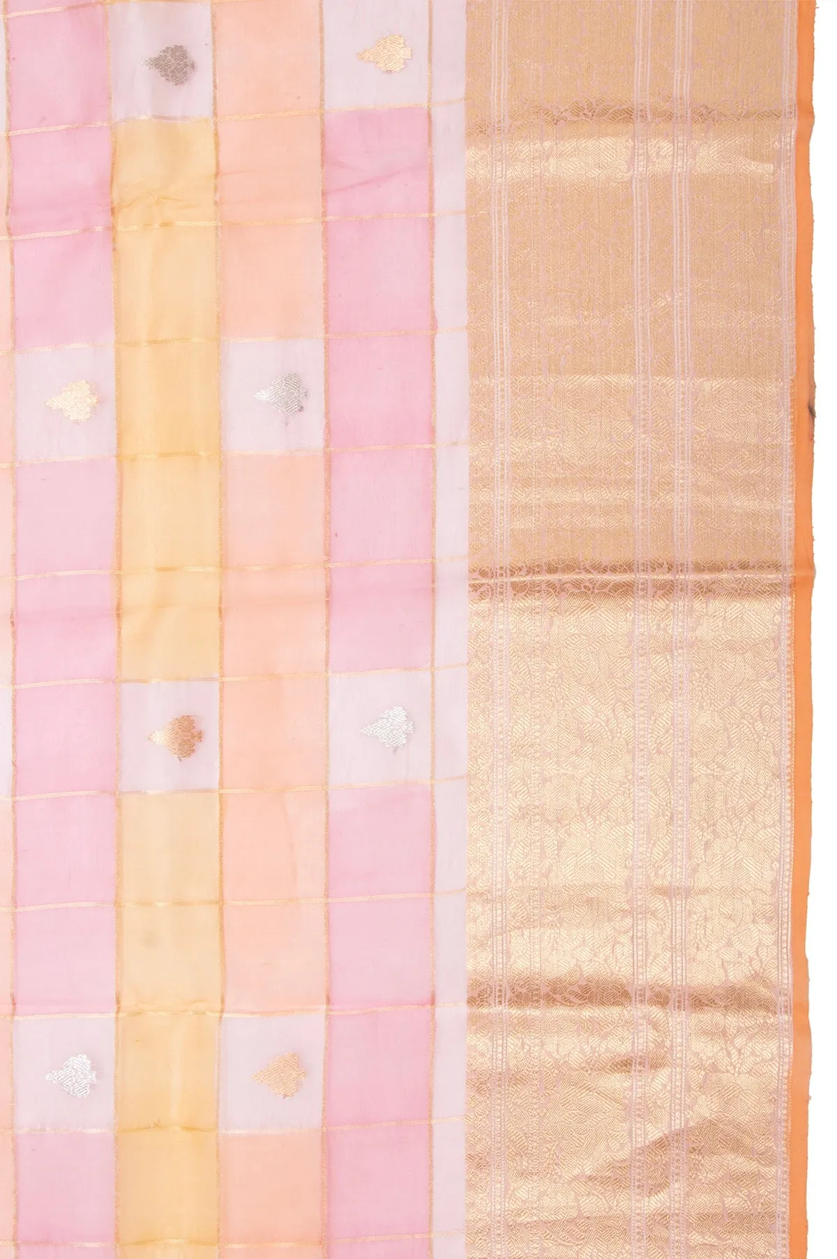 Floral Organza Silk Saree with Orange Piping Border