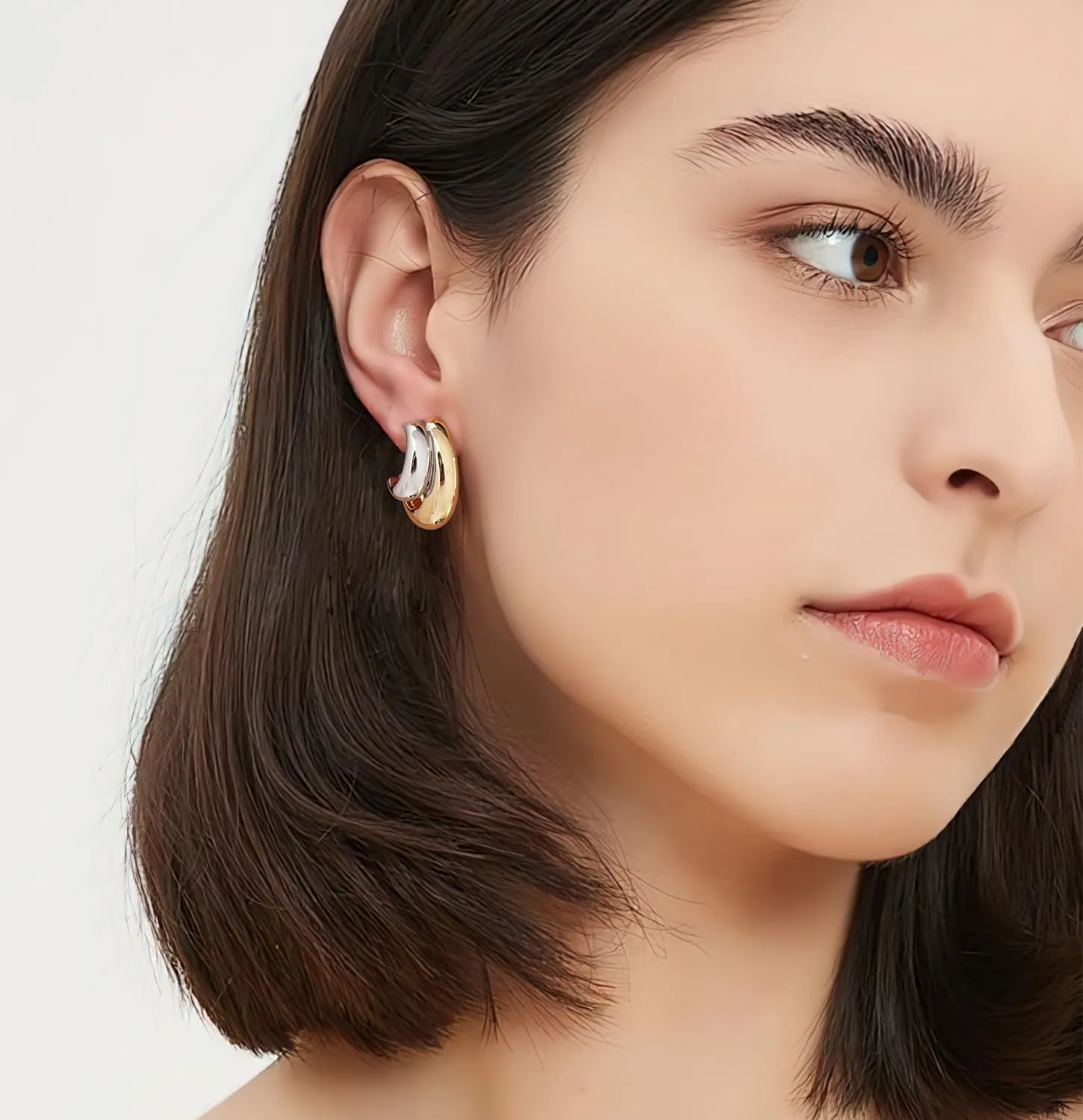 Gold And Silver Earrings Chunky Angel Wing Earrings Mixed Metal Earrings Chunky Hoop Earrings Fashion Jewelry