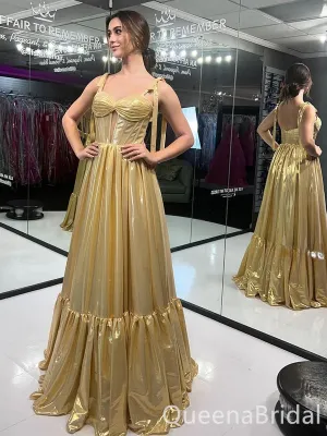 Gorgeous Gold A-line Sweetheart Party Dress Long Prom Dresses to Impress ,WGP1551