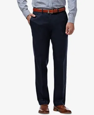 Haggar Mens Straight fit Casual Pants 38 / 30 Navy Blue Solid