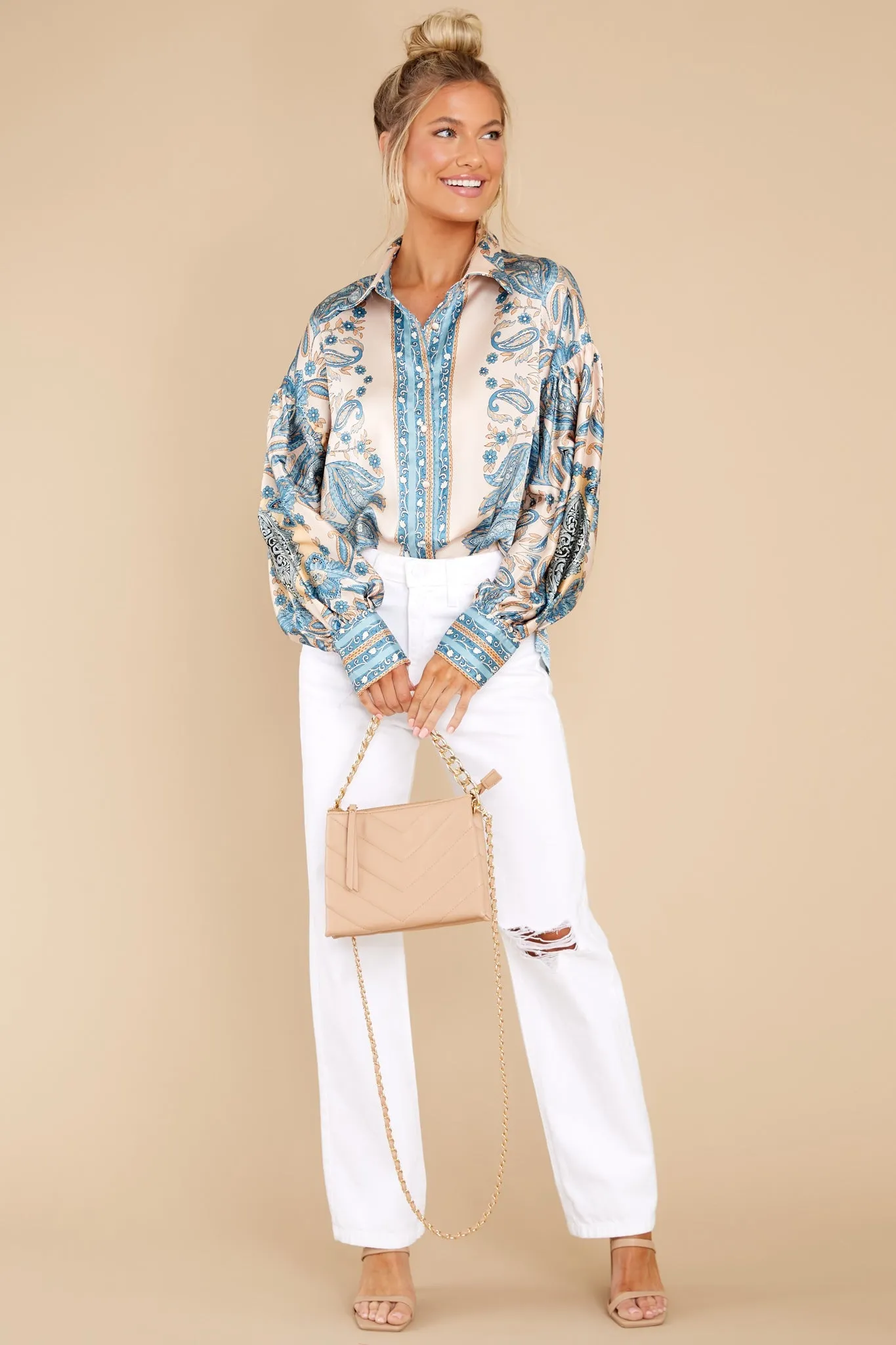 In My Favor Blue Multi Print Top