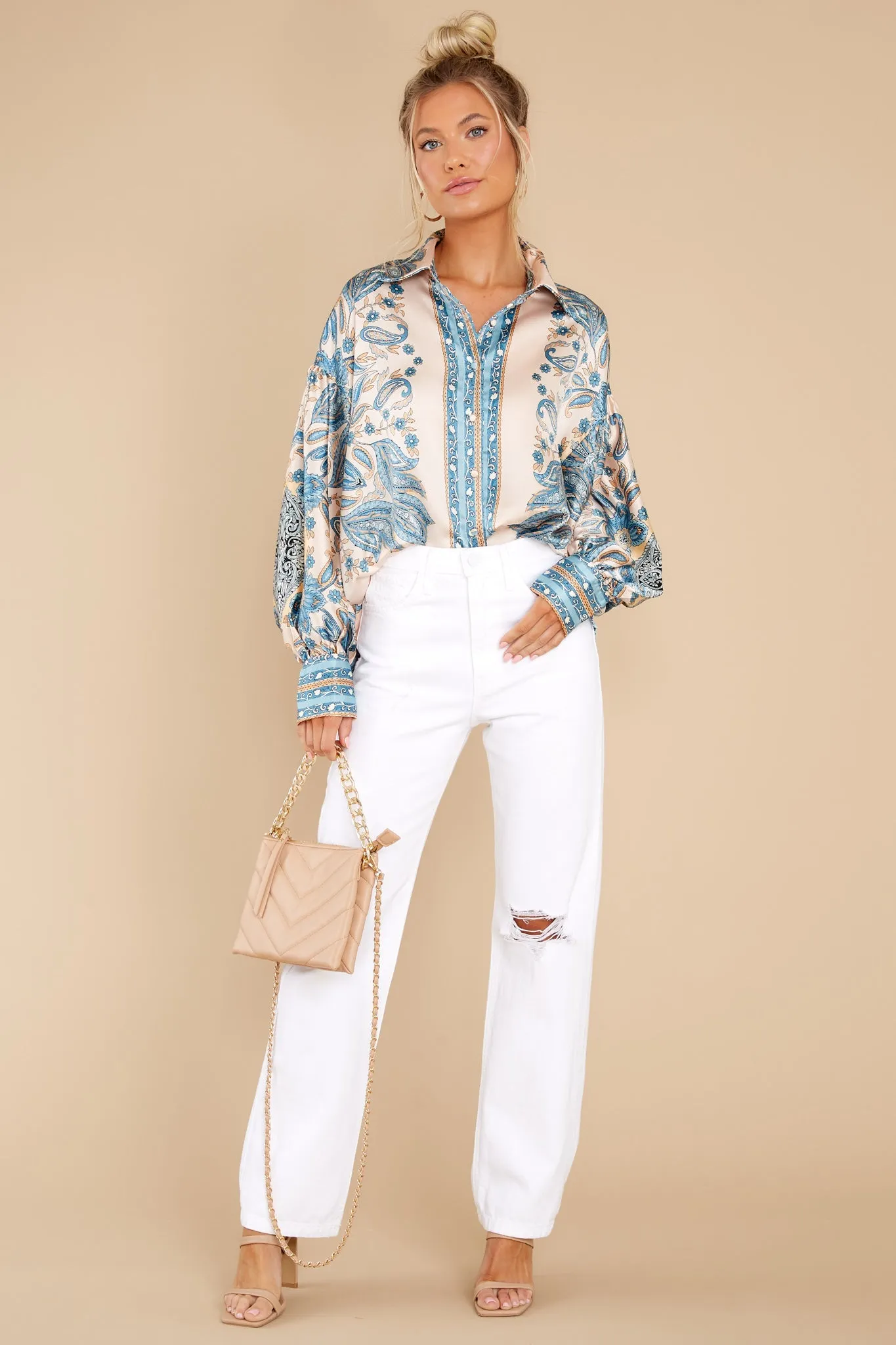 In My Favor Blue Multi Print Top