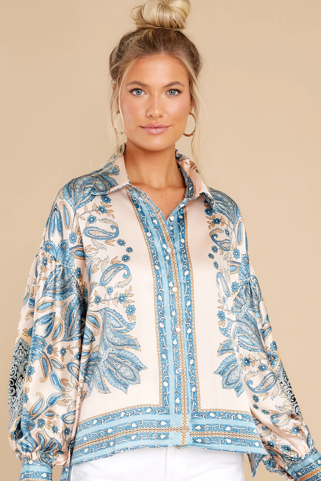 In My Favor Blue Multi Print Top