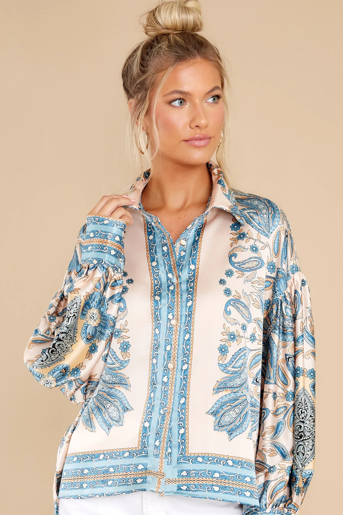In My Favor Blue Multi Print Top