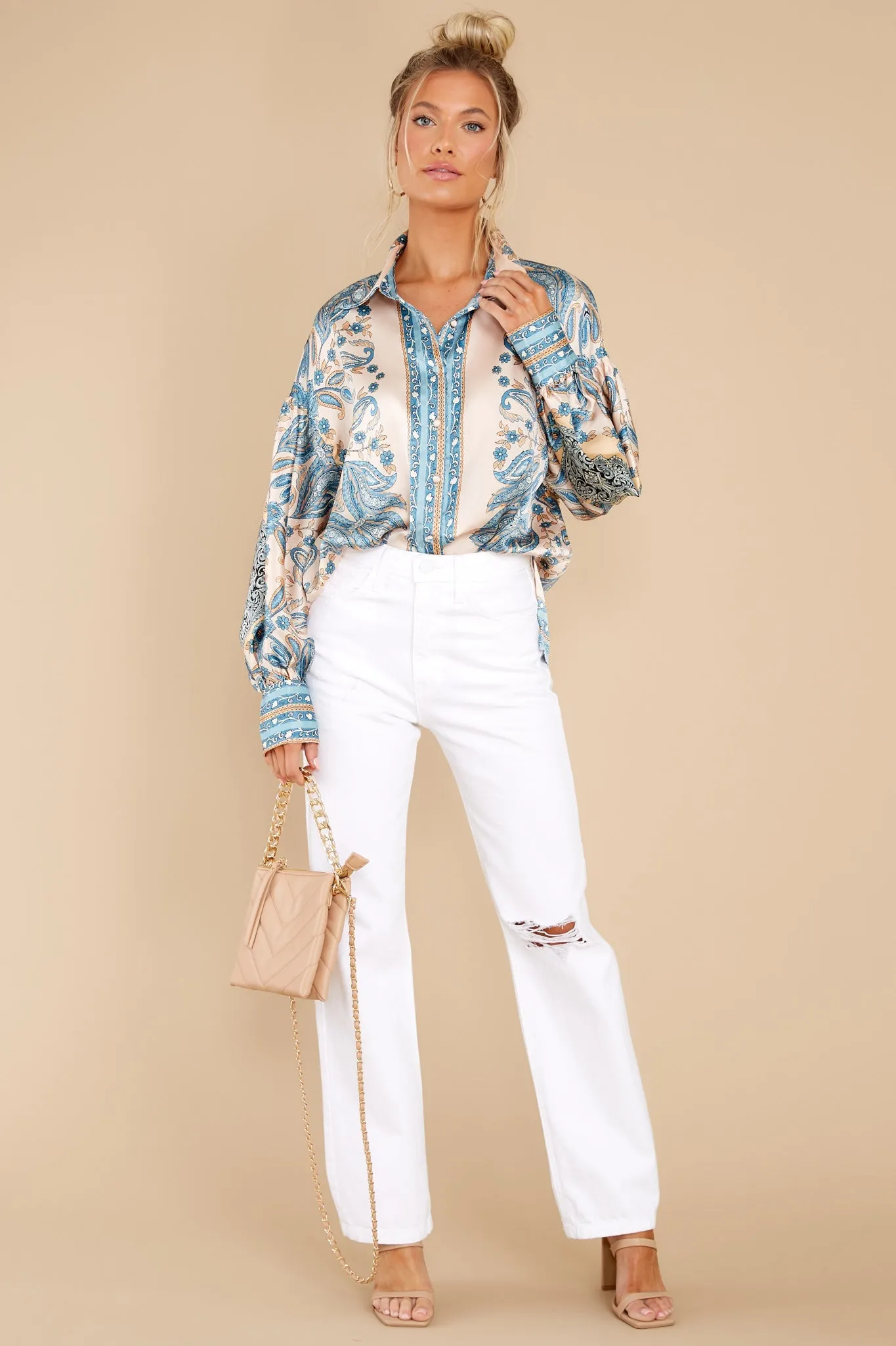 In My Favor Blue Multi Print Top