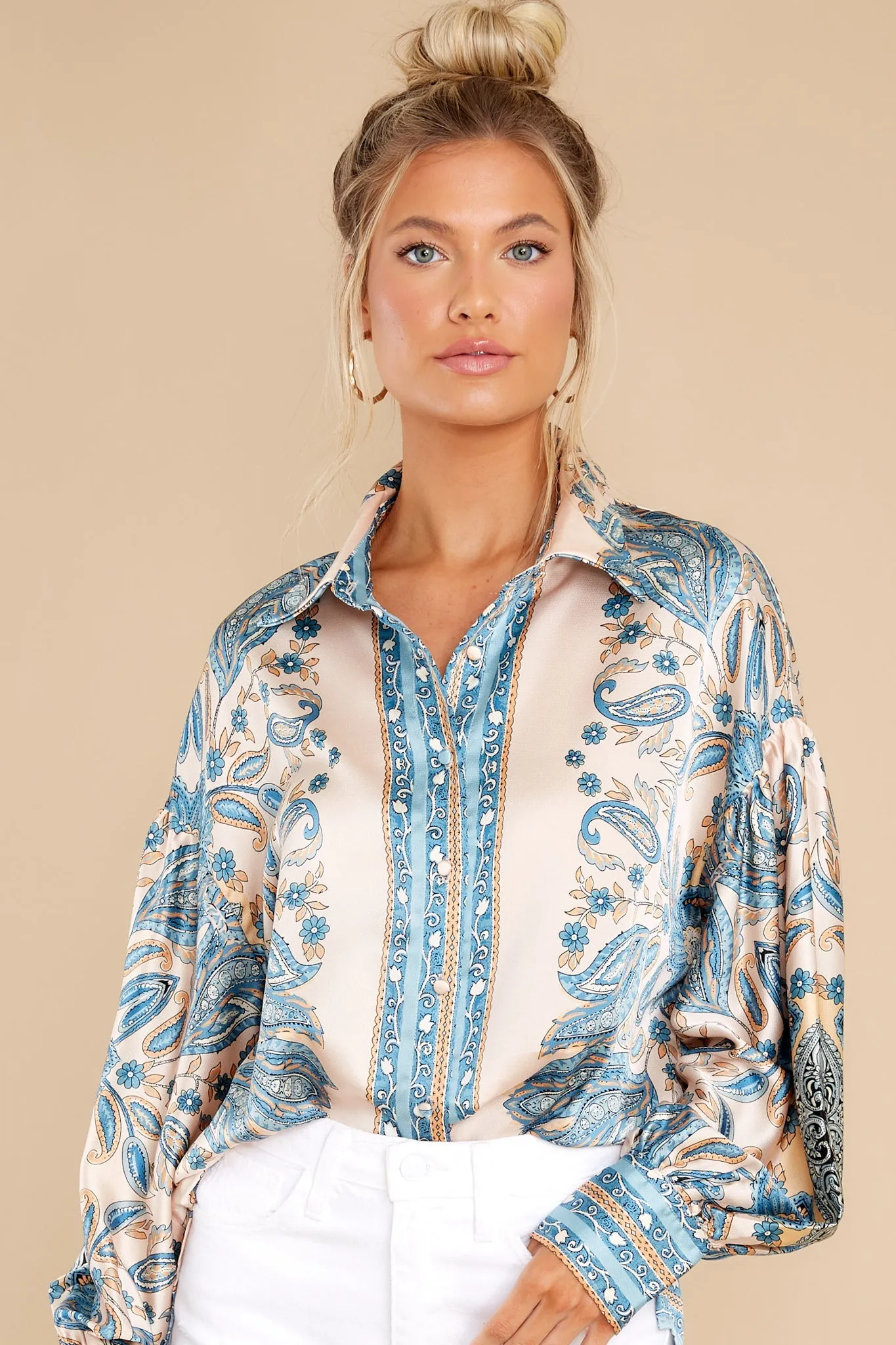In My Favor Blue Multi Print Top