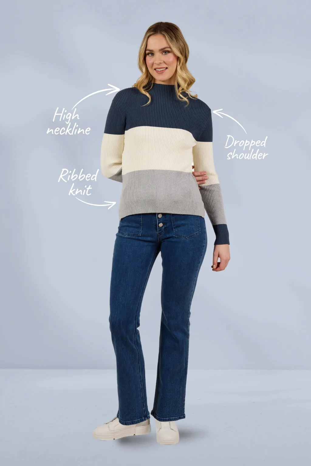 Knewe Cruze Sweater Petrol Off White Grey