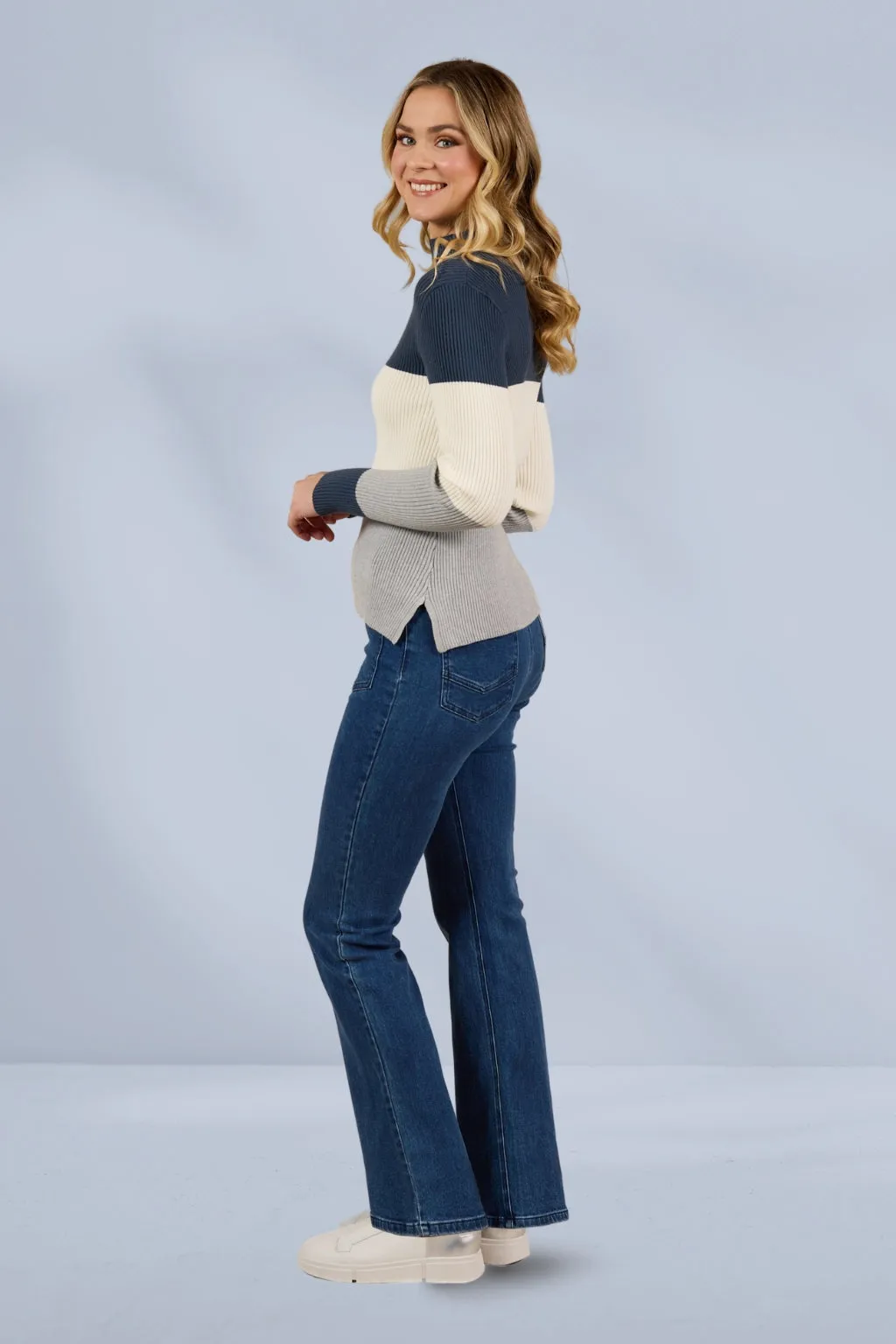 Knewe Cruze Sweater Petrol Off White Grey