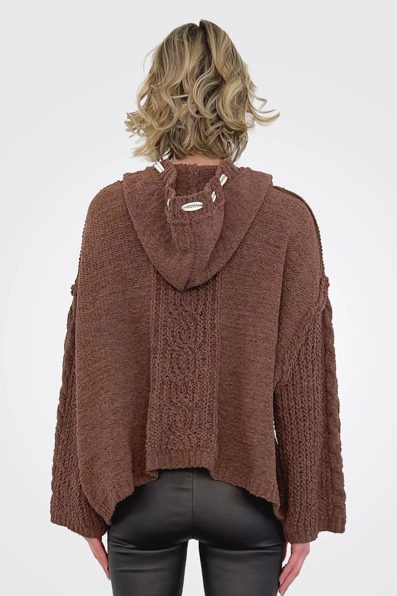 Knitted Sweater Hoodie - Chocolate