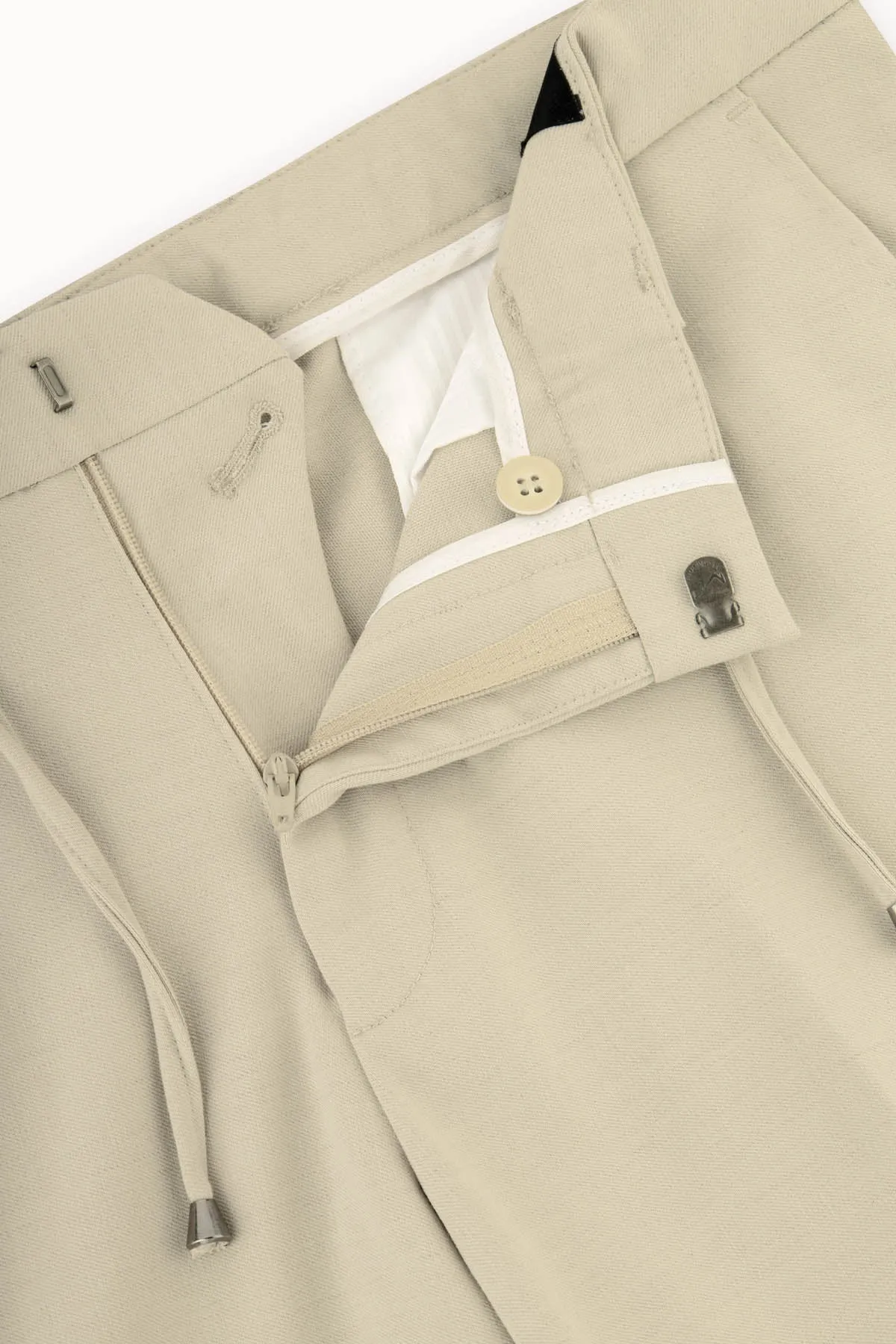Laced-Up Flat front Dun Beige Chino smart casual pants