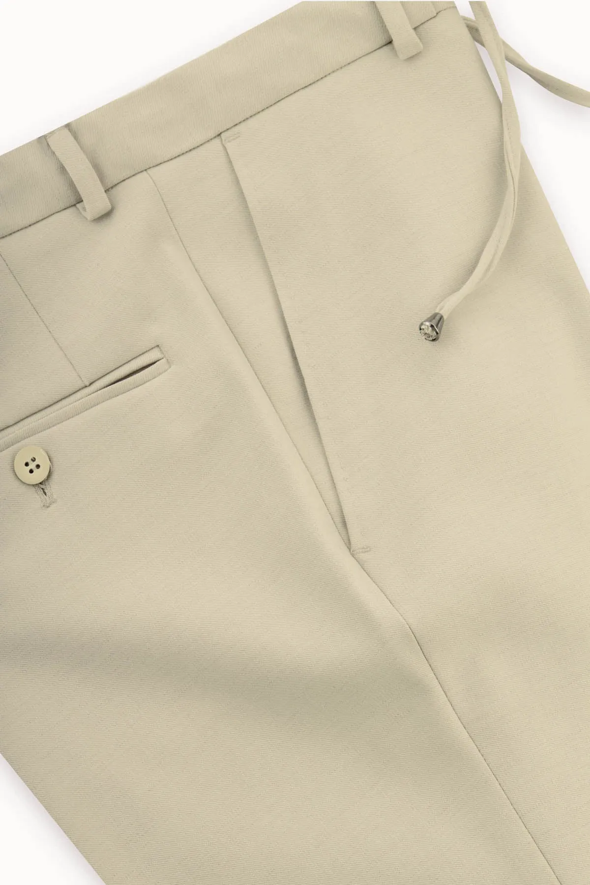 Laced-Up Flat front Dun Beige Chino smart casual pants