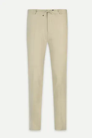 Laced-Up Flat front Dun Beige Chino smart casual pants