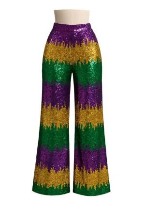 MARDI GRAS Carnival Sparkle Mardi Gras Sequin Wide-Leg Pants