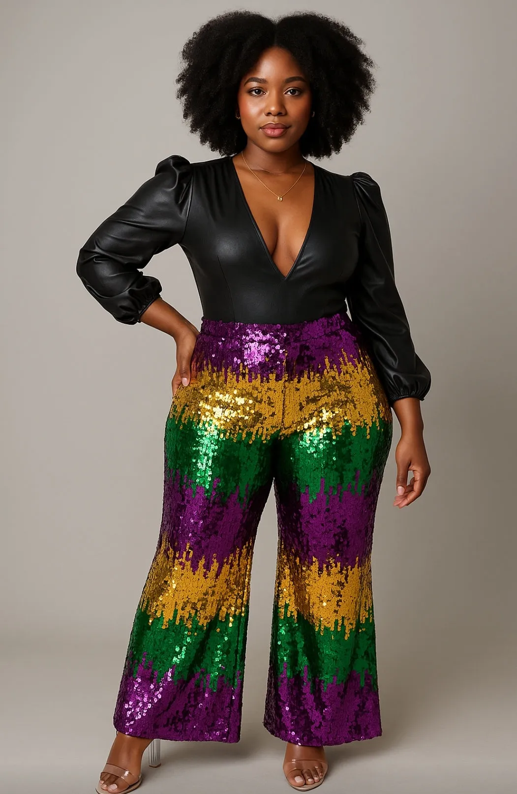 MARDI GRAS Carnival Sparkle Mardi Gras Sequin Wide-Leg Pants