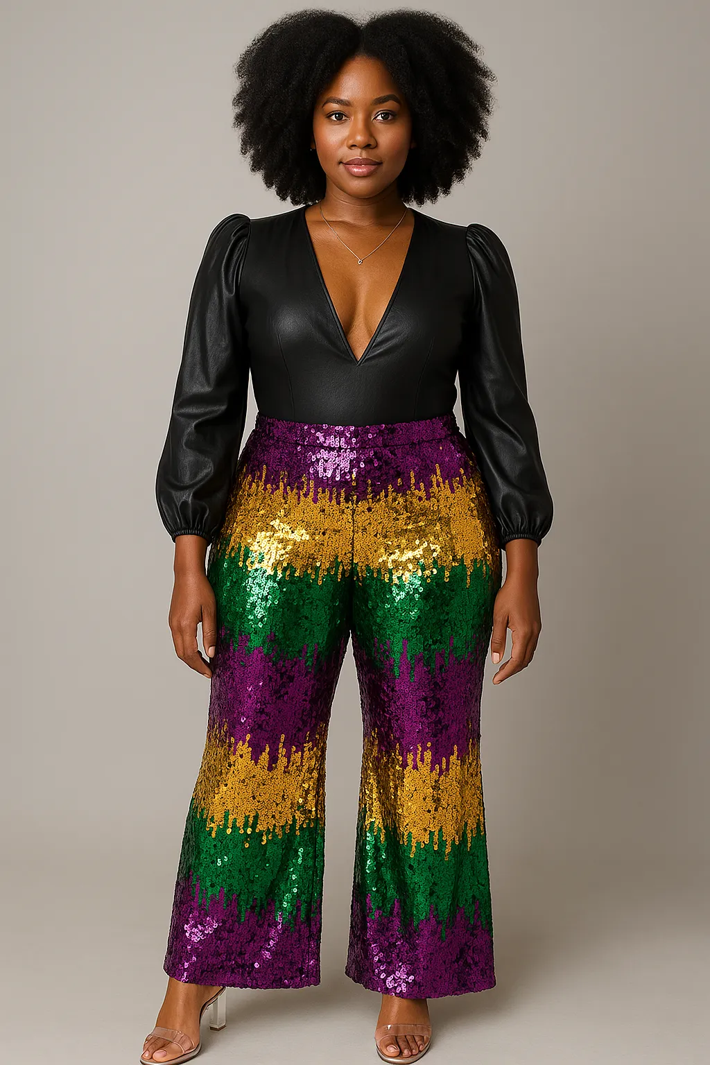 MARDI GRAS Carnival Sparkle Mardi Gras Sequin Wide-Leg Pants