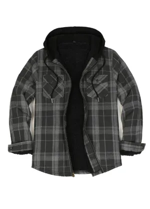 Men's Sherpa Lined Full Zip Up Flannel Plaid Hooded Jacket Men's Sherpa Lined Full Zip Up Flannel Plaid Hooded Jacket