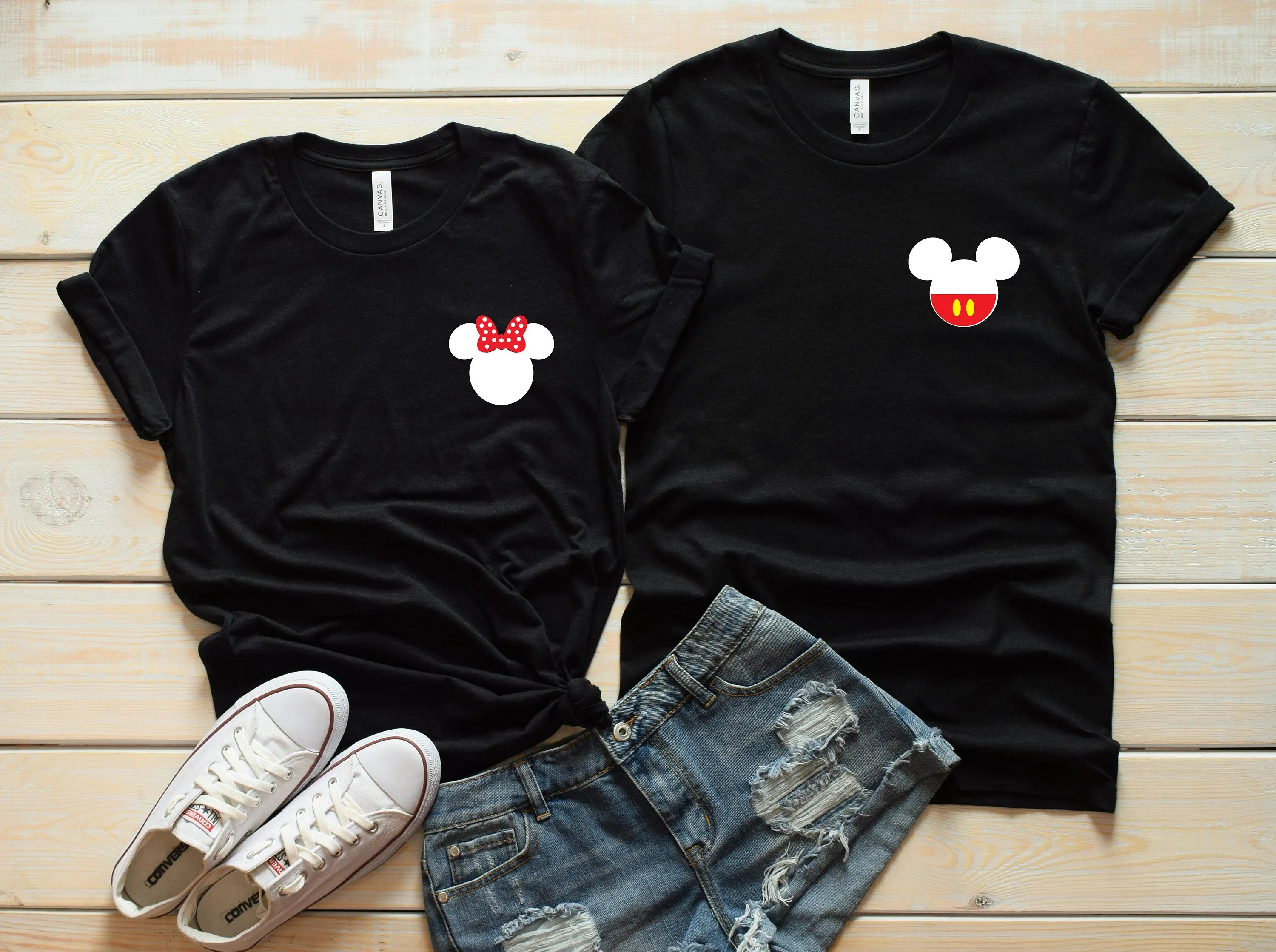 Mickey and Minnie Mouse Custom Matching Disney Shirts - Disney Couples - Mickey and Minnie Left Chest Pocket Size