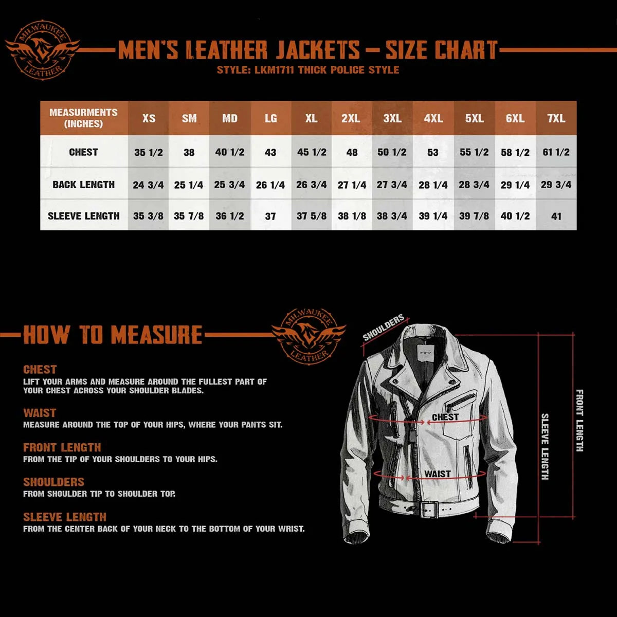 Milwaukee Leather LKM1711 Black Leather Motorcycle Jacket for Men,
