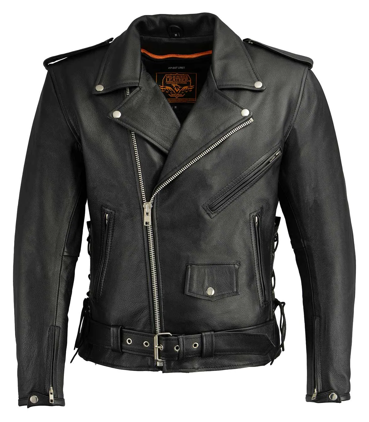 Milwaukee Leather LKM1711 Black Leather Motorcycle Jacket for Men,