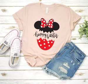 Minnie Mouse Happy Easter Adult T Shirt- Disney Trip Matching Shirts -Cut Minnie Ears Hatching Egg