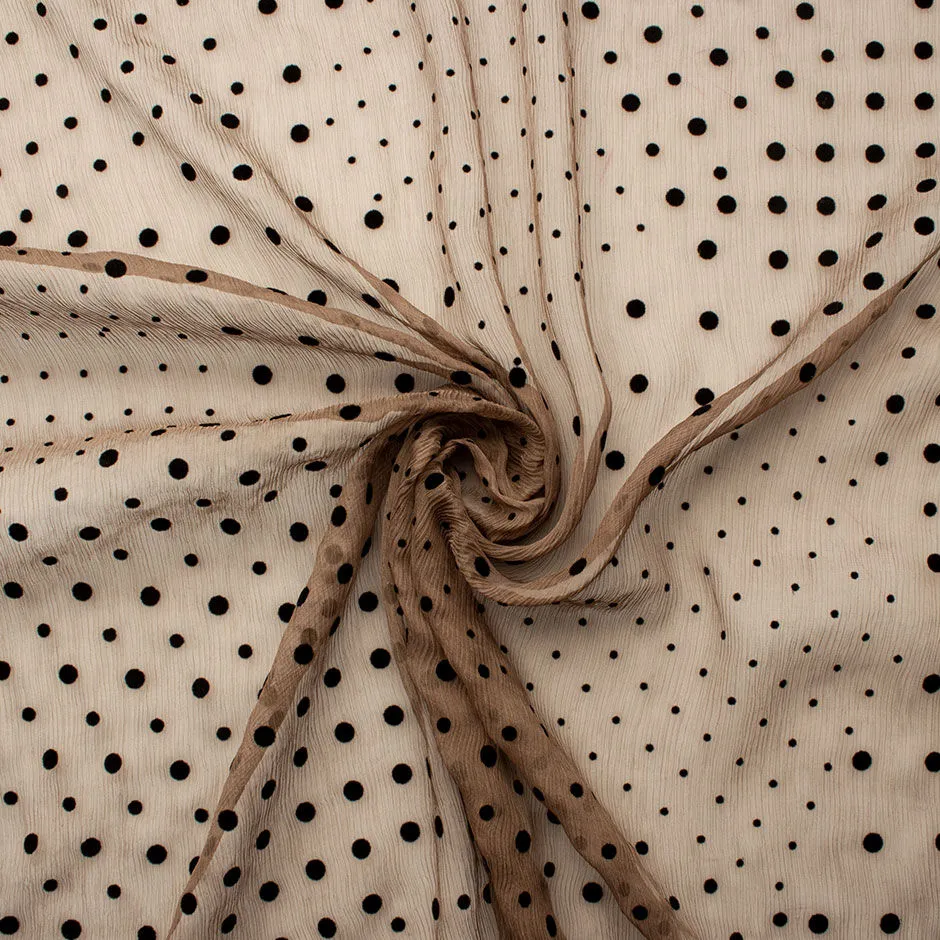 Mocha Brown Spotted Crinkled Silk Chiffon